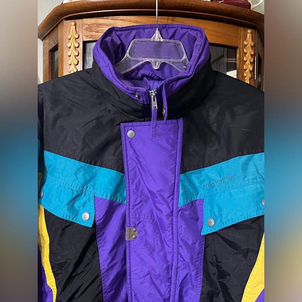 Vintage Edelweiss Skiwear Color Block Puffer Style Slopes Winter Snow Coat Large - Picture 3 of 11